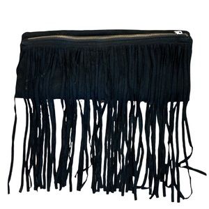 Street Level Clutch Black Fringe Zipper Top